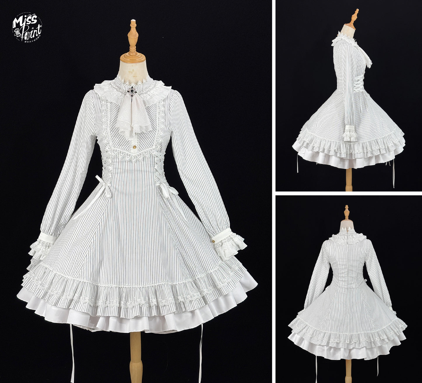 【受注予約1/7まで】領主貴族のゴスロリ スタンドカラーワンピース 縦縞タイプ・新色