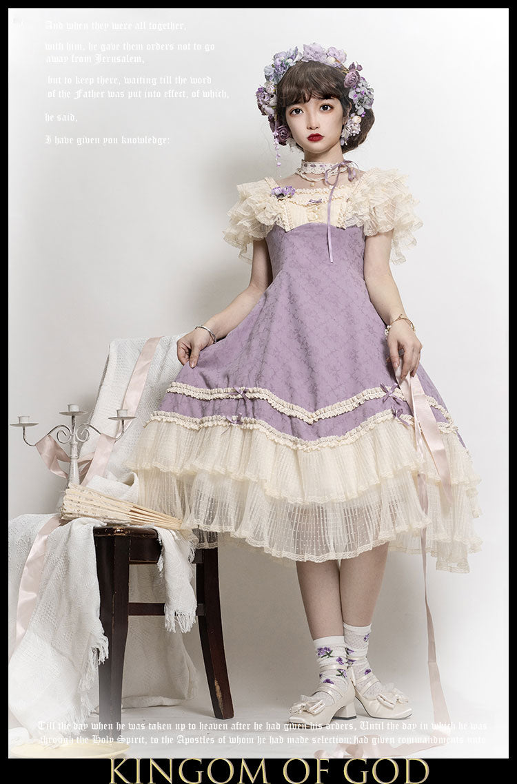 薔薇模様のジャガードフリルレース2wayワンピース 全4色