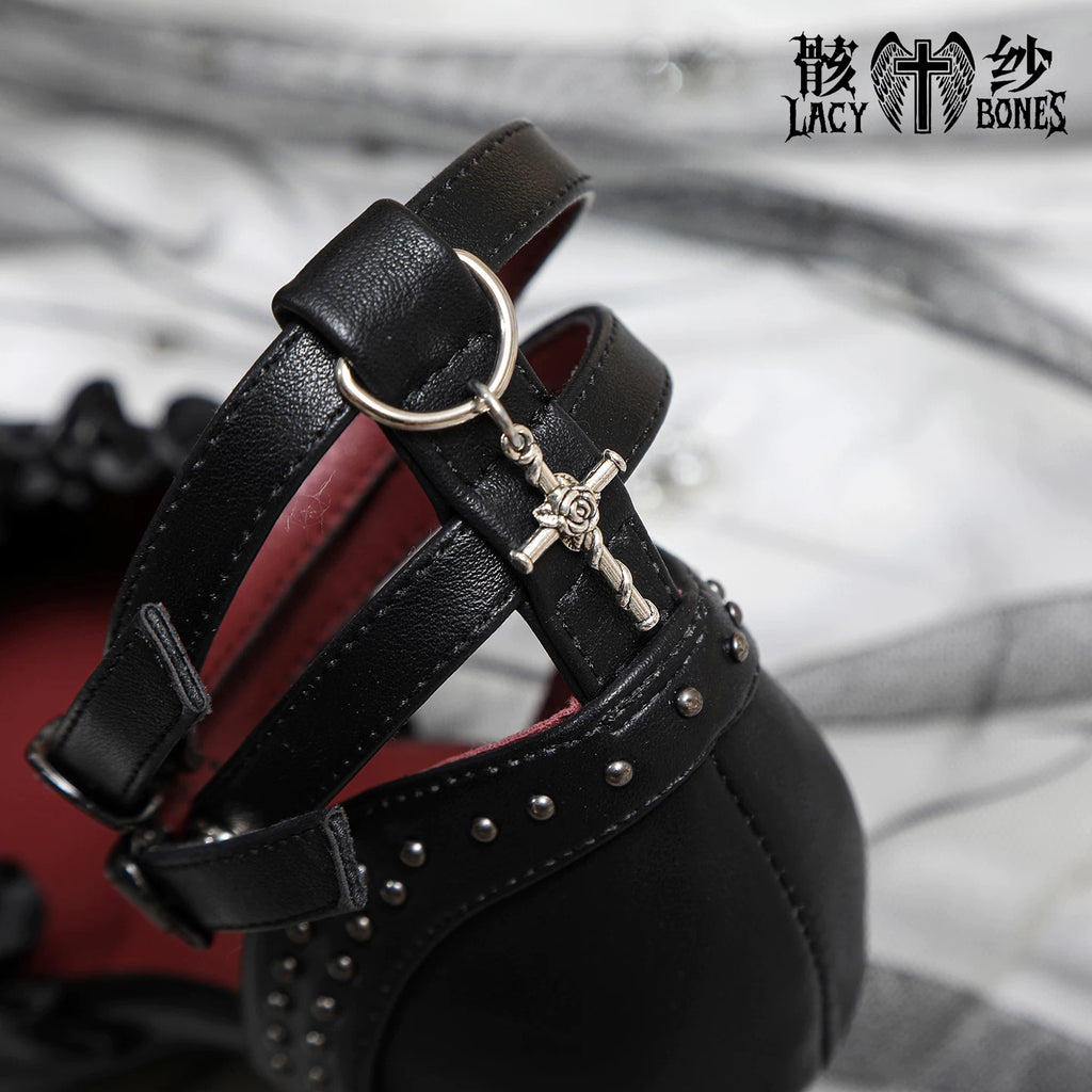 【Twilight Stud Vow】鋲×レース ダークゴシックポインテッドトゥパンプス