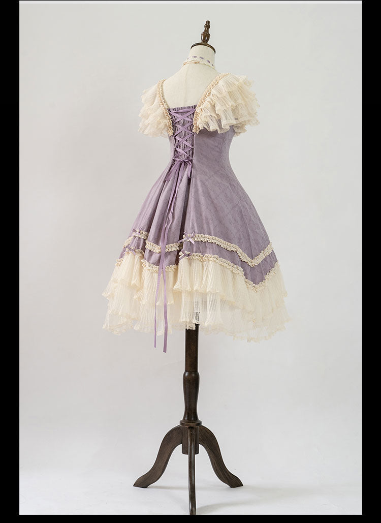 薔薇模様のジャガードフリルレース2wayワンピース 全4色