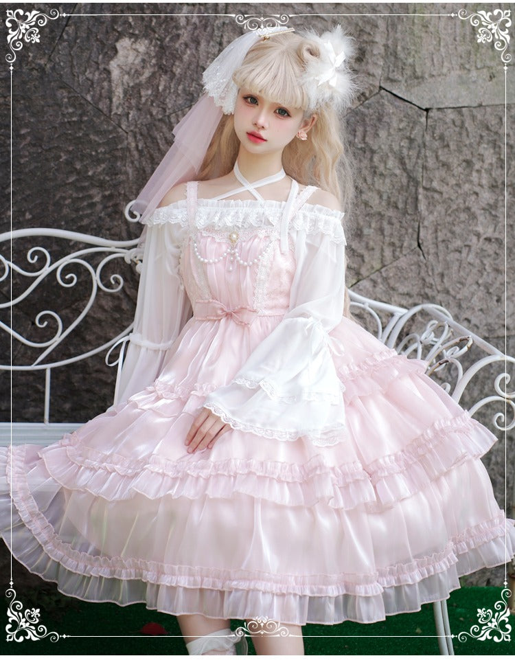 シフォンのデザインショルダーブラウス