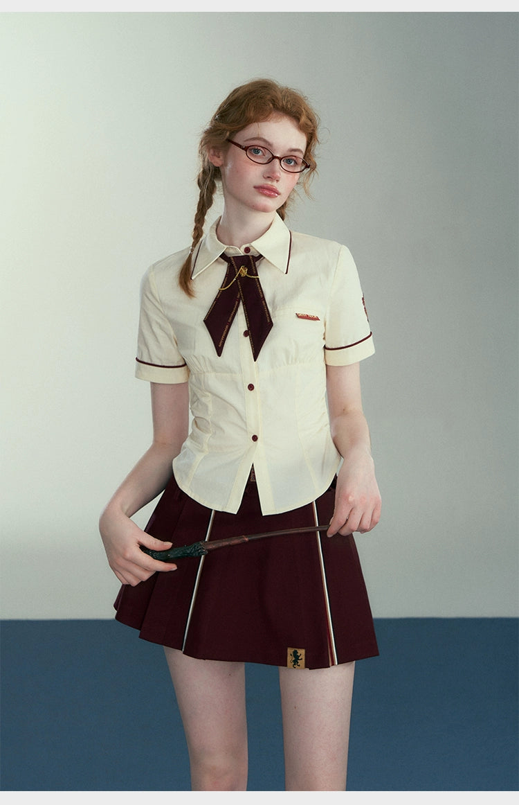 [Pre-order] Hogwarts School of Witchcraft and Wizardry Lined Waist Shaved Short Sleeve Blouse