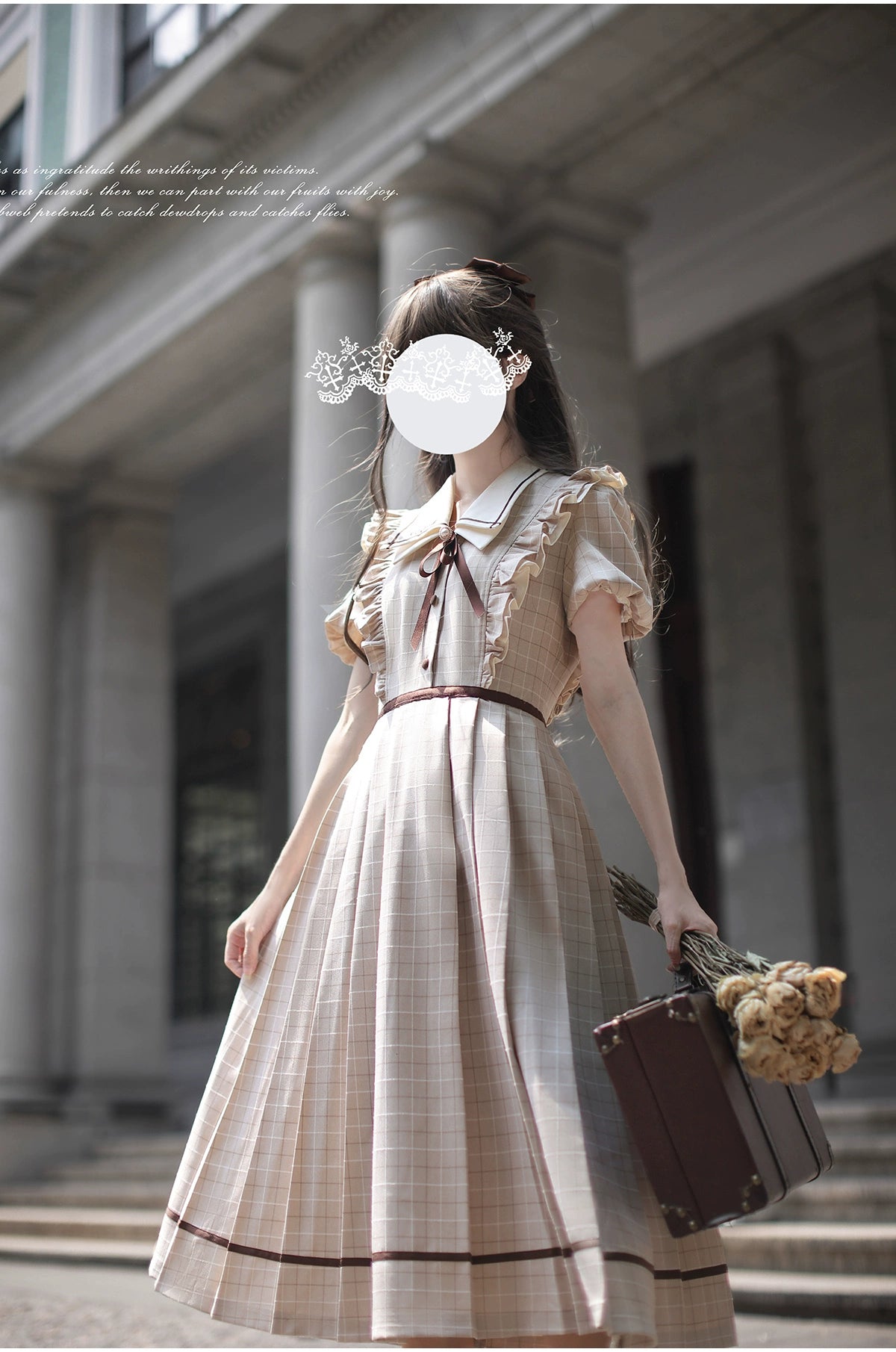 Betty French Retro Beige Check Dress