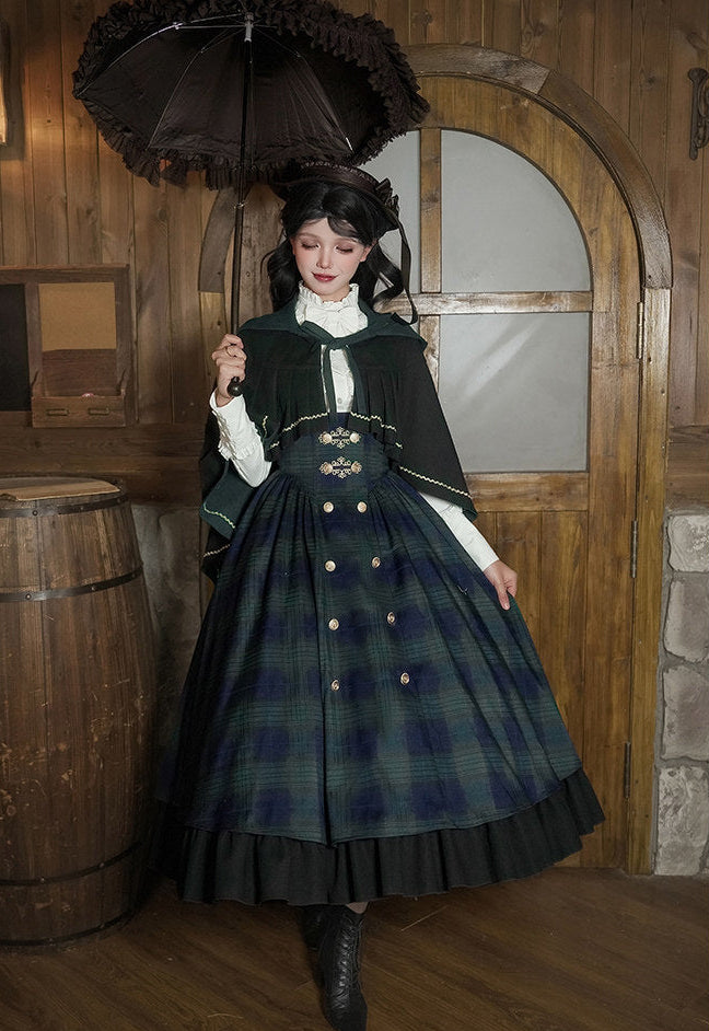 Berlin Letter グリーンチェックのジャンパースカート・ロング丈