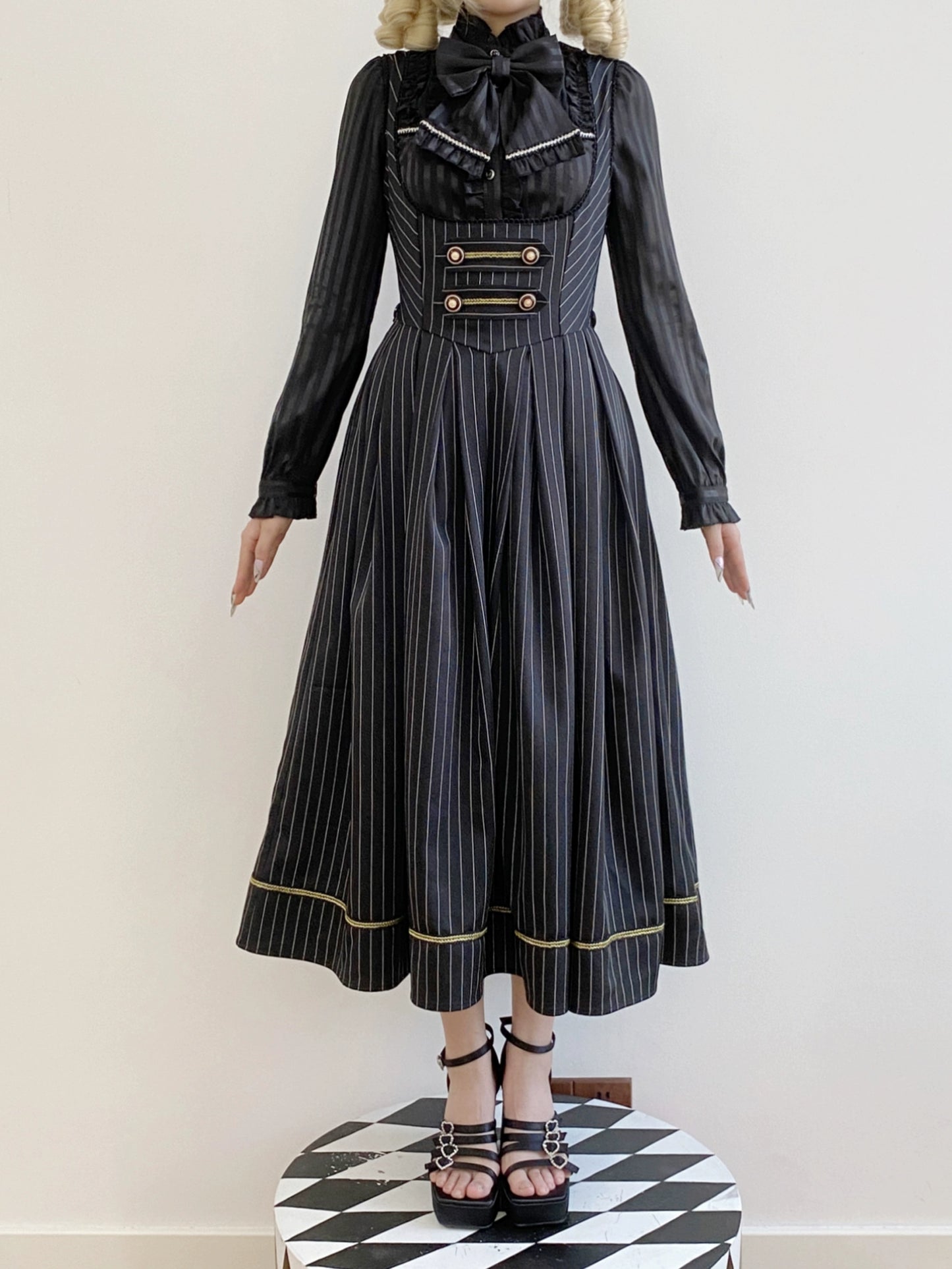 [Resale/Pre-orders available until 10/28] Bright Moon Corset Jumper Skirt Stripe [Black]