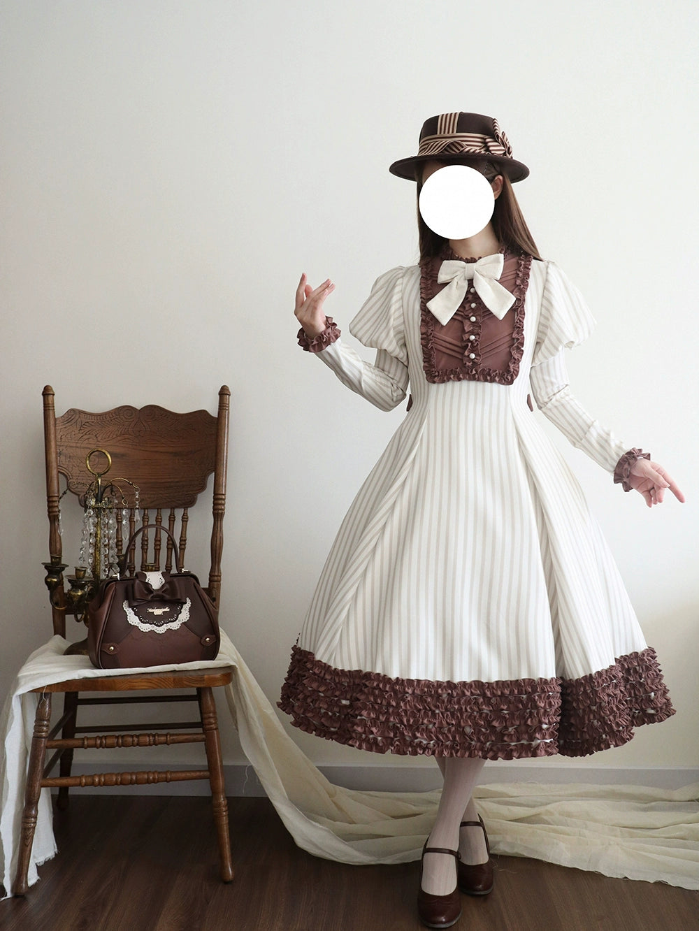 【予約販売】Classic Chocolat Stripe ストライプワンピース・ロング丈