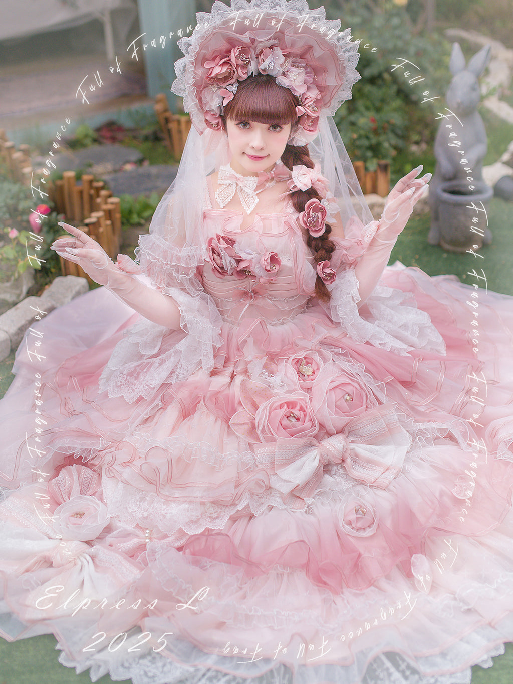 【受注予約2/26まで】Full of  Fragrance トレーン付きドレスとインナースカート・ピンク