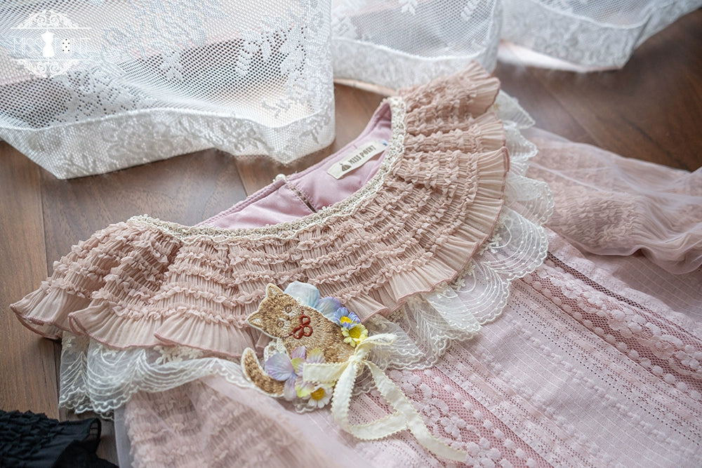 [Sale period has ended] Cat rose tea party ruffle long sleeve blouse