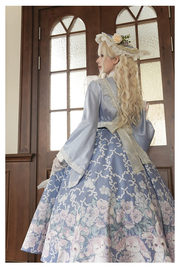 椿の花咲く庭 和風アリスのエプロン付きメイド服