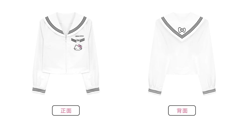 サンリオ キティ ネクタイ付 セーラーカラー長袖シャツとパンツのセットアップ
