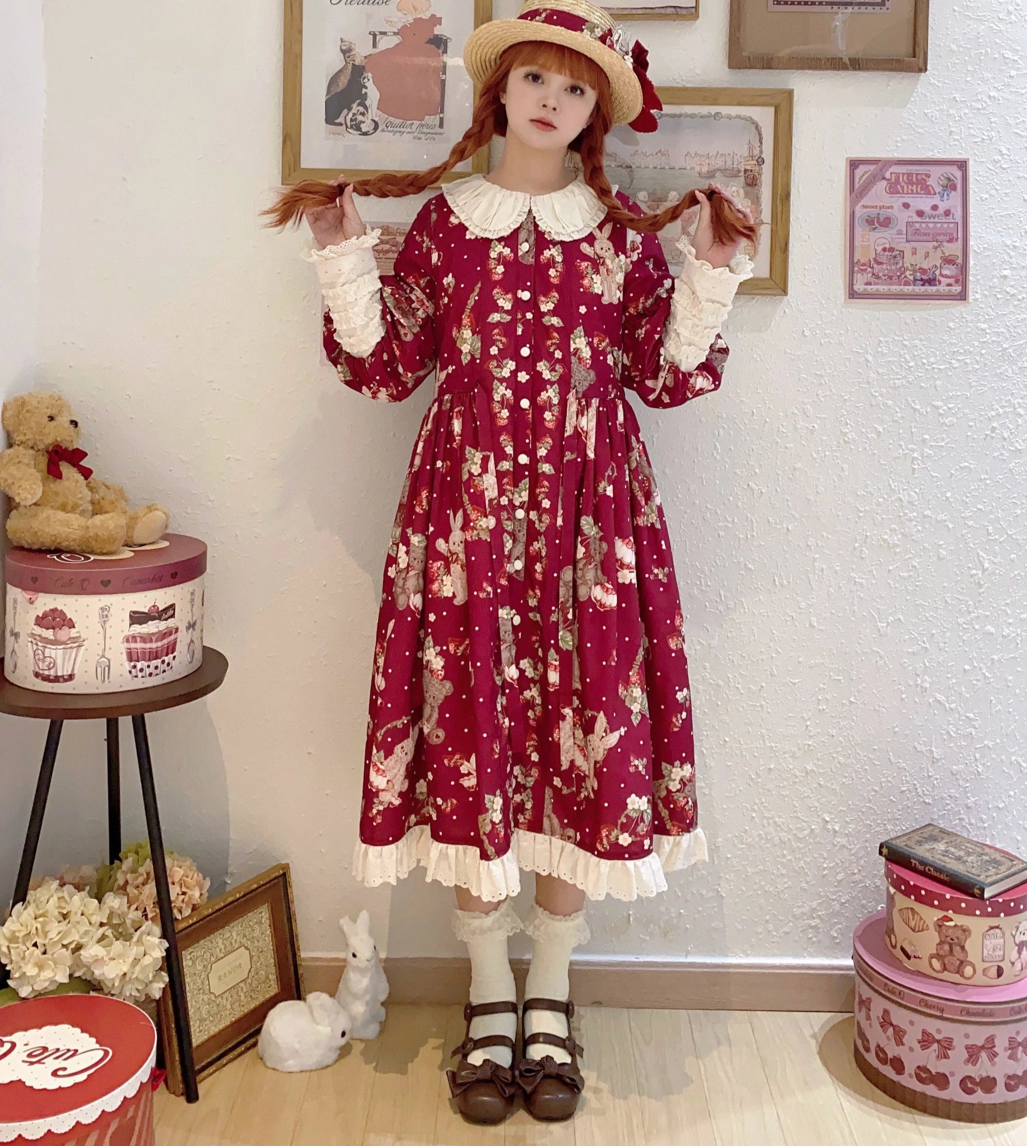 Bunny Bear Bunnyうさ耳付き長袖ワンピース・ロング丈