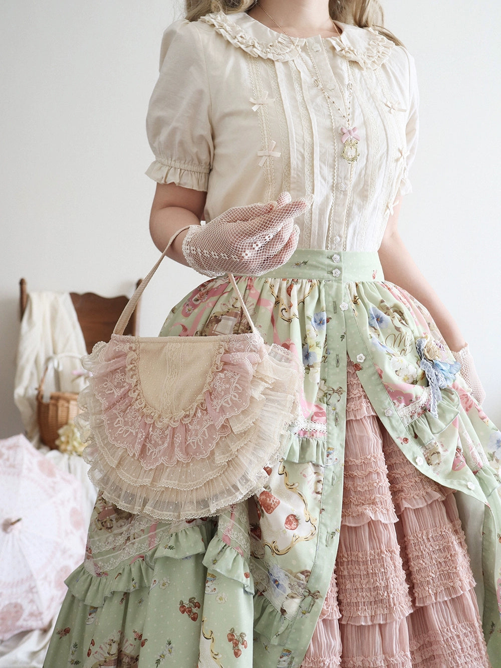 [Pre-orders available until 2/19] Cat Rose Tea Party Long Skirt with Front Opening, Flat Type