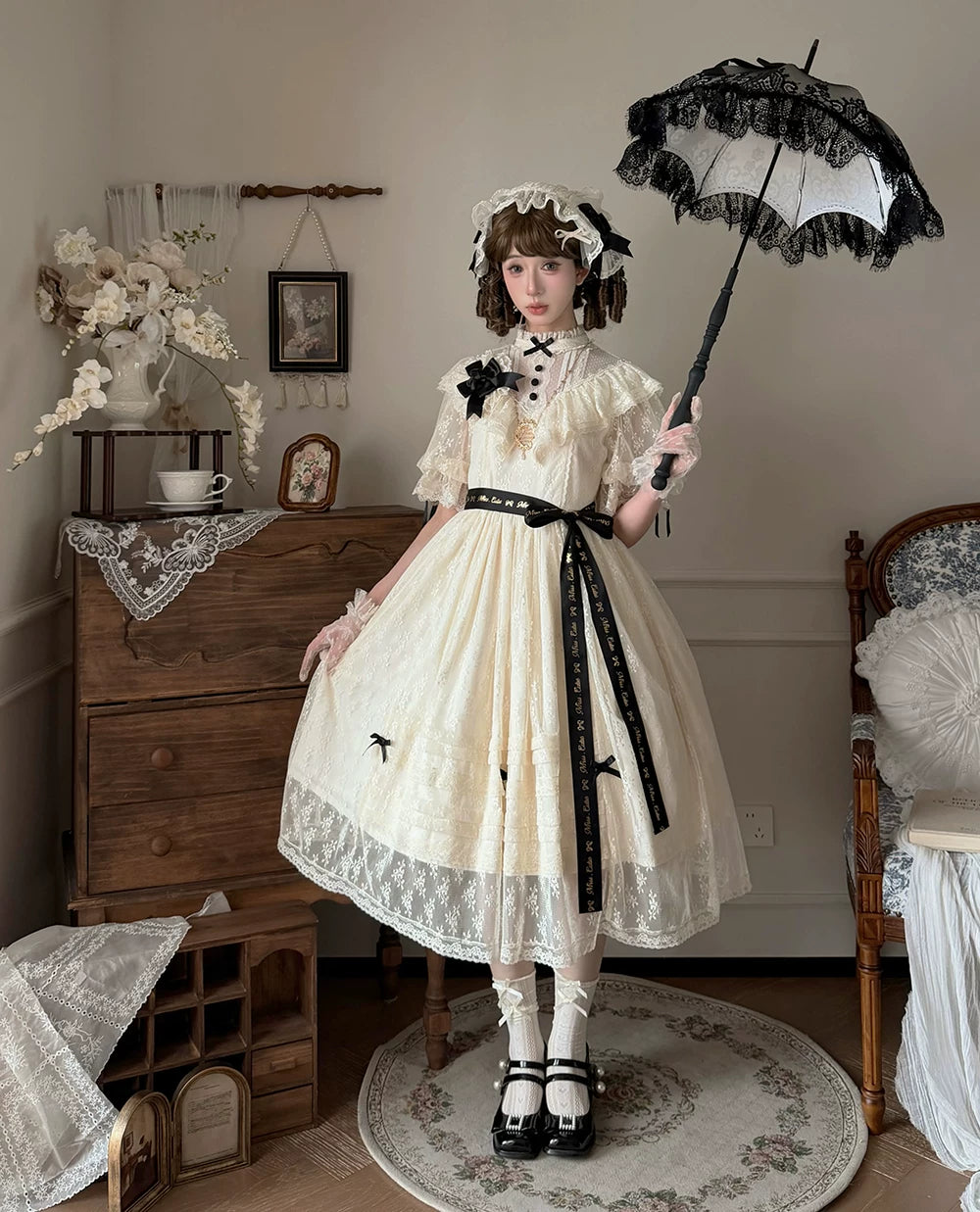 【受注予約10/13まで】Dream Lace クラシカル半袖ワンピース