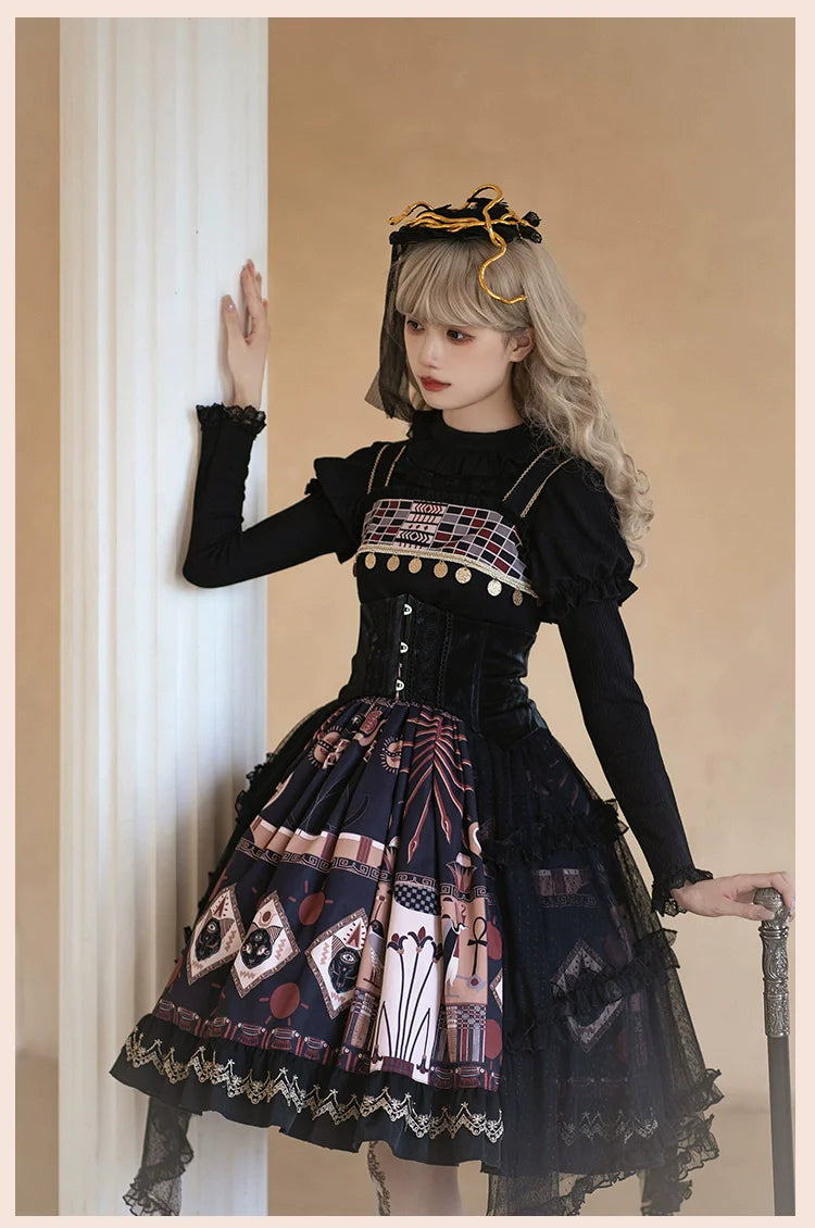 Cat God Egyptian Motif Jumper Skirt and Corset