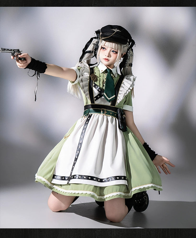 【受注予約5/22まで】少女兵器 エプロン付きワンピースセット・グリーン
