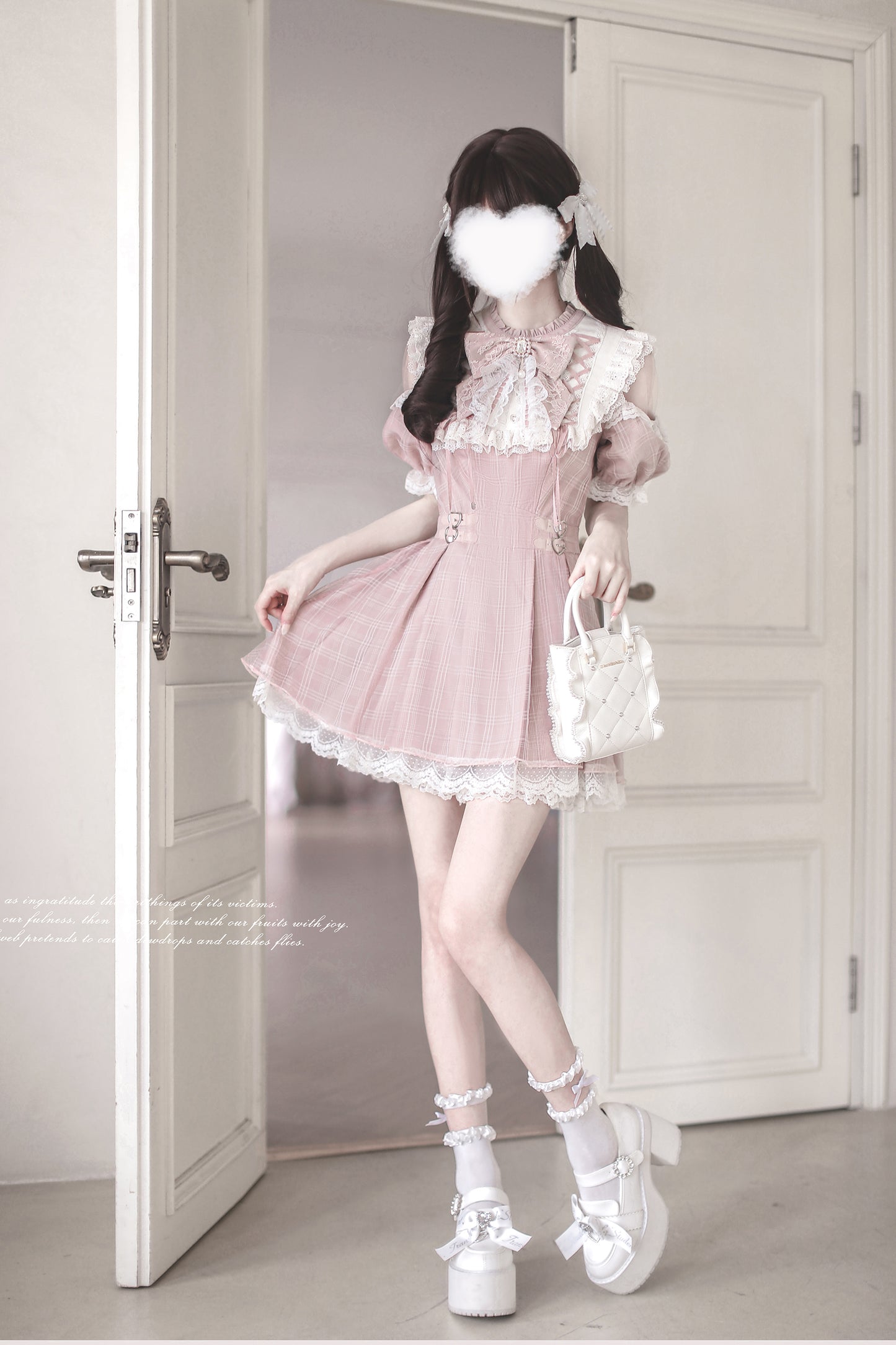 Angel Heartbeat Pink フリルチェックミニ丈ワンピース