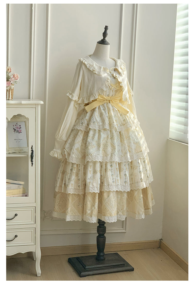 予約販売】クリームイエローのフローラルジャンパースカート