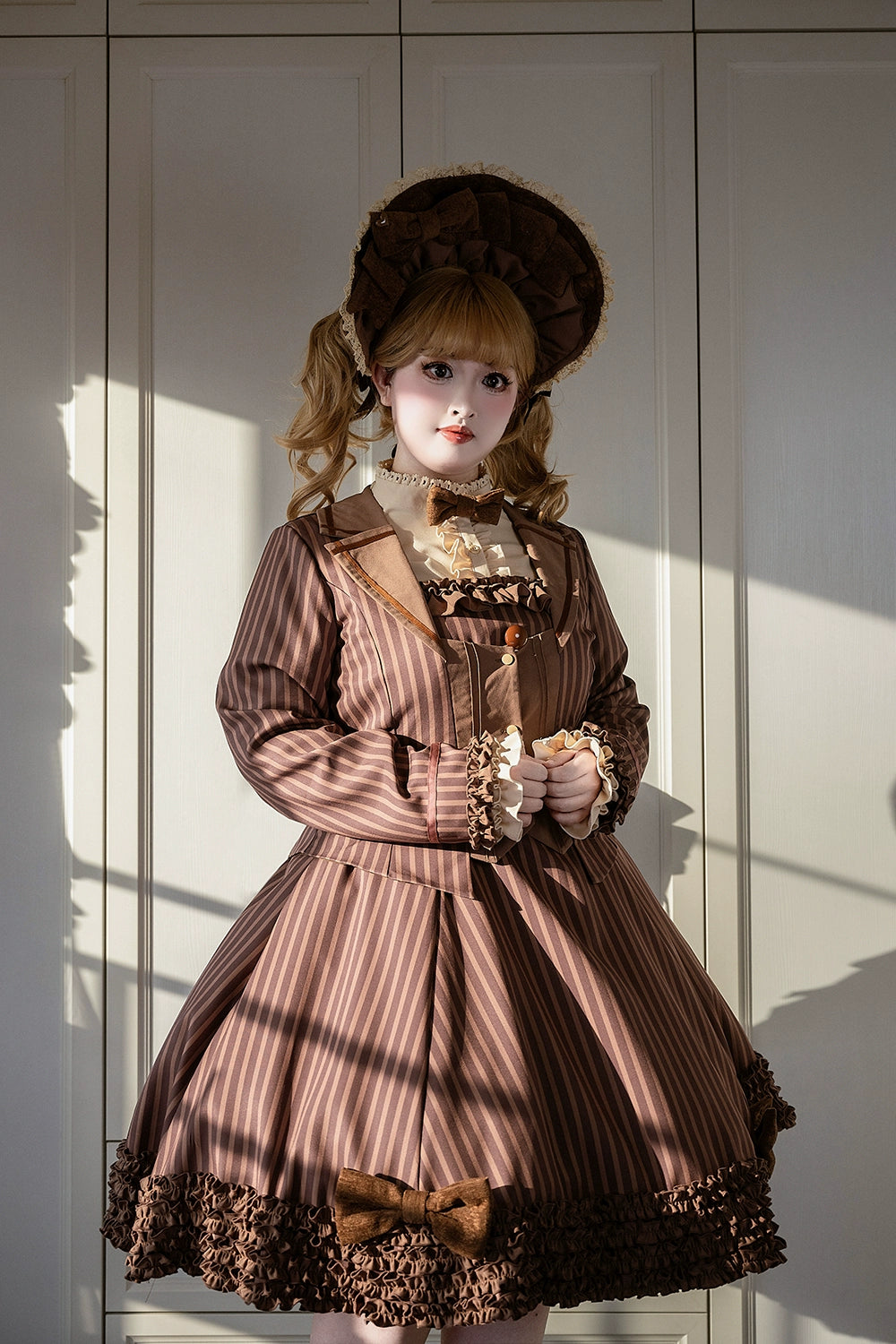 【予約販売】Classic Chocolat Stripe ストライプジャンパースカート・ショート丈
