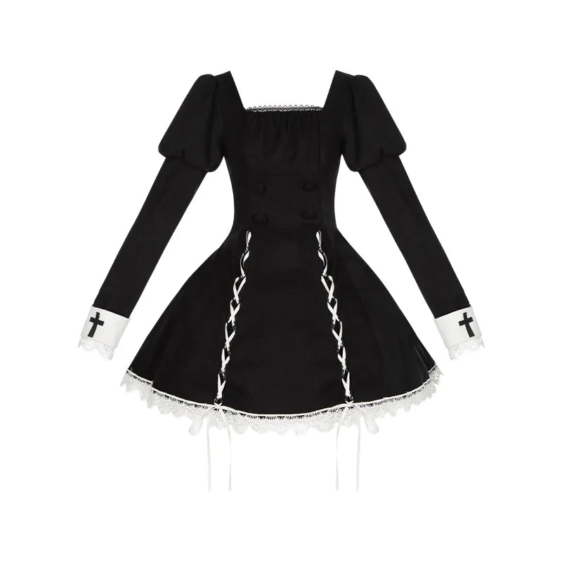 【予約販売】ゴシックレースアップワンピース・ショート丈