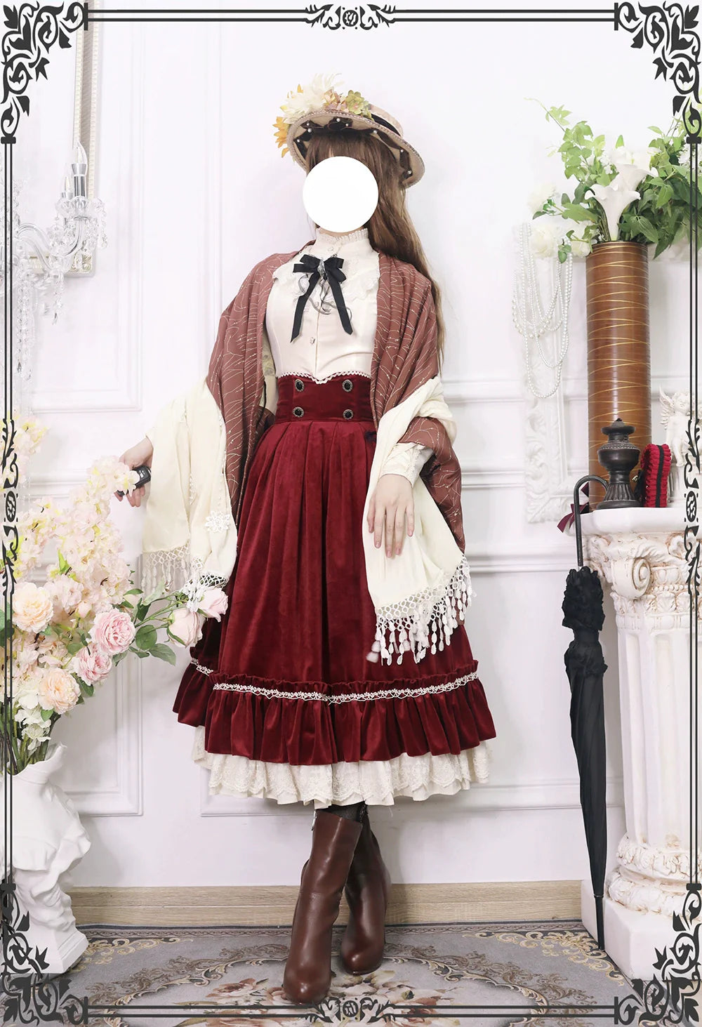 British Classical Lolita Velvet High Waist Skirt
