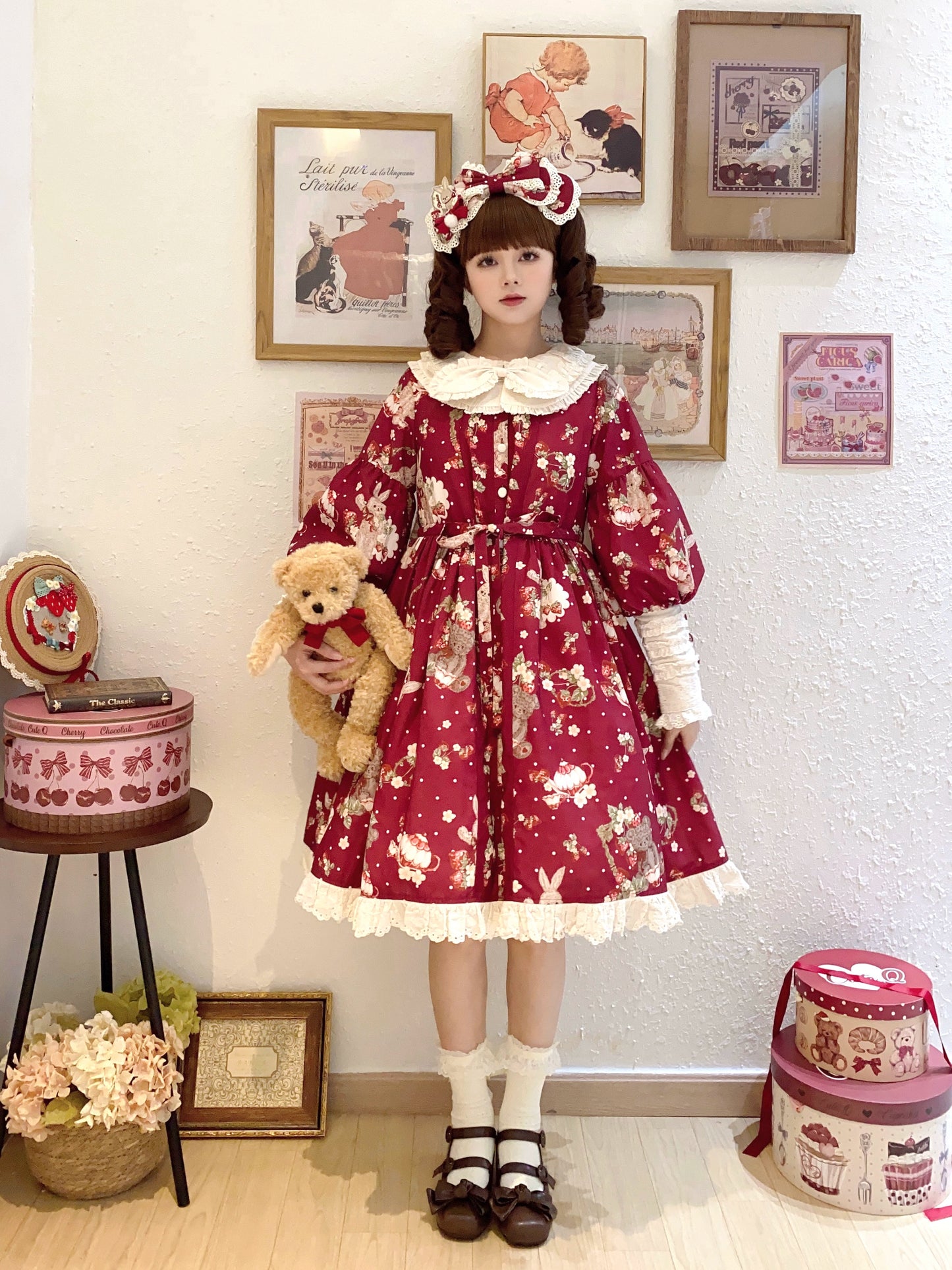 [Pre-orders available until 9/23] Bunny Bear Bunny long-sleeved one-piece dress with bunny ears, short length