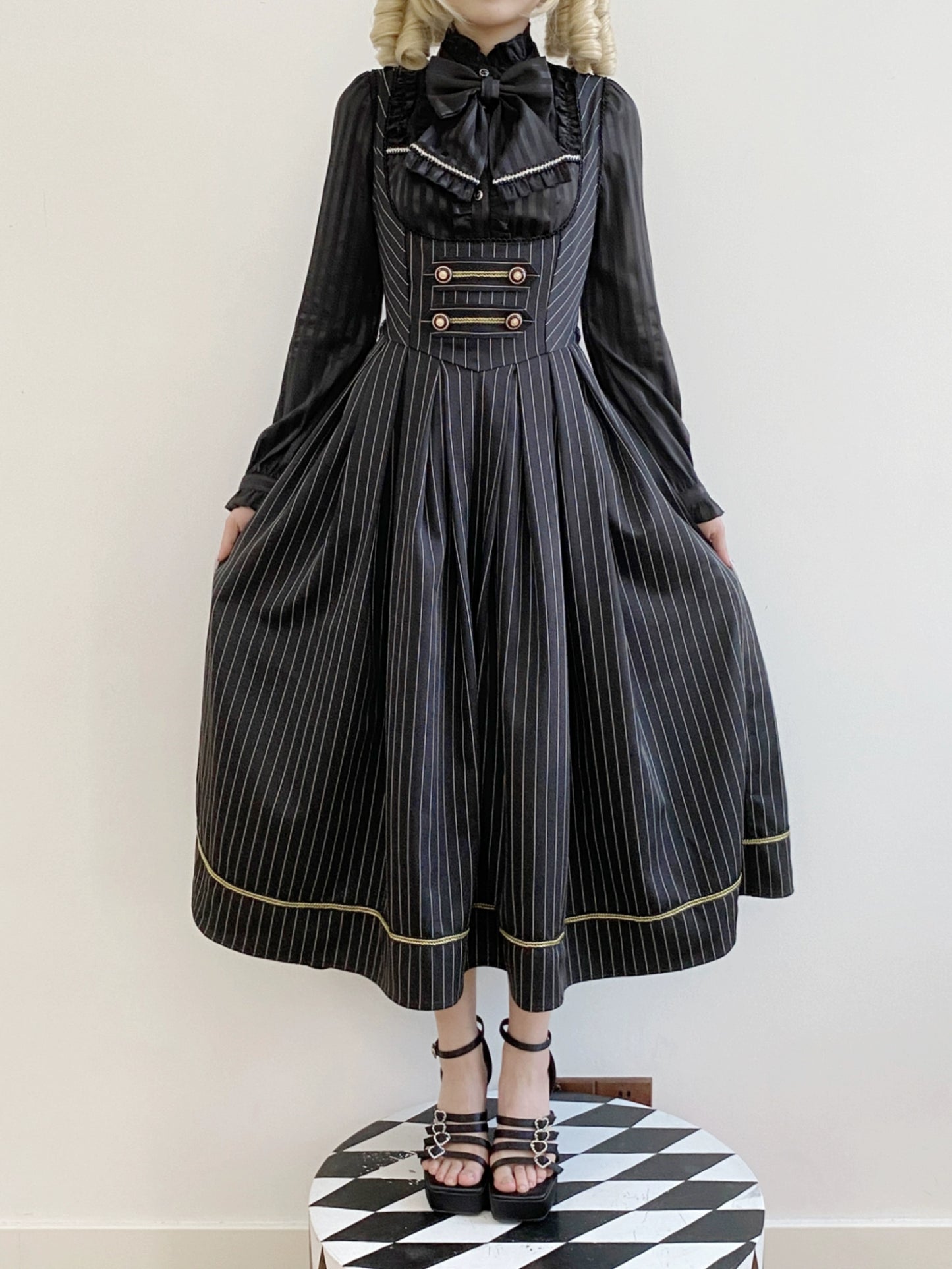 [Pre-orders available until 9/29] Bright Moon Corset Jumper Skirt Stripe [Black]