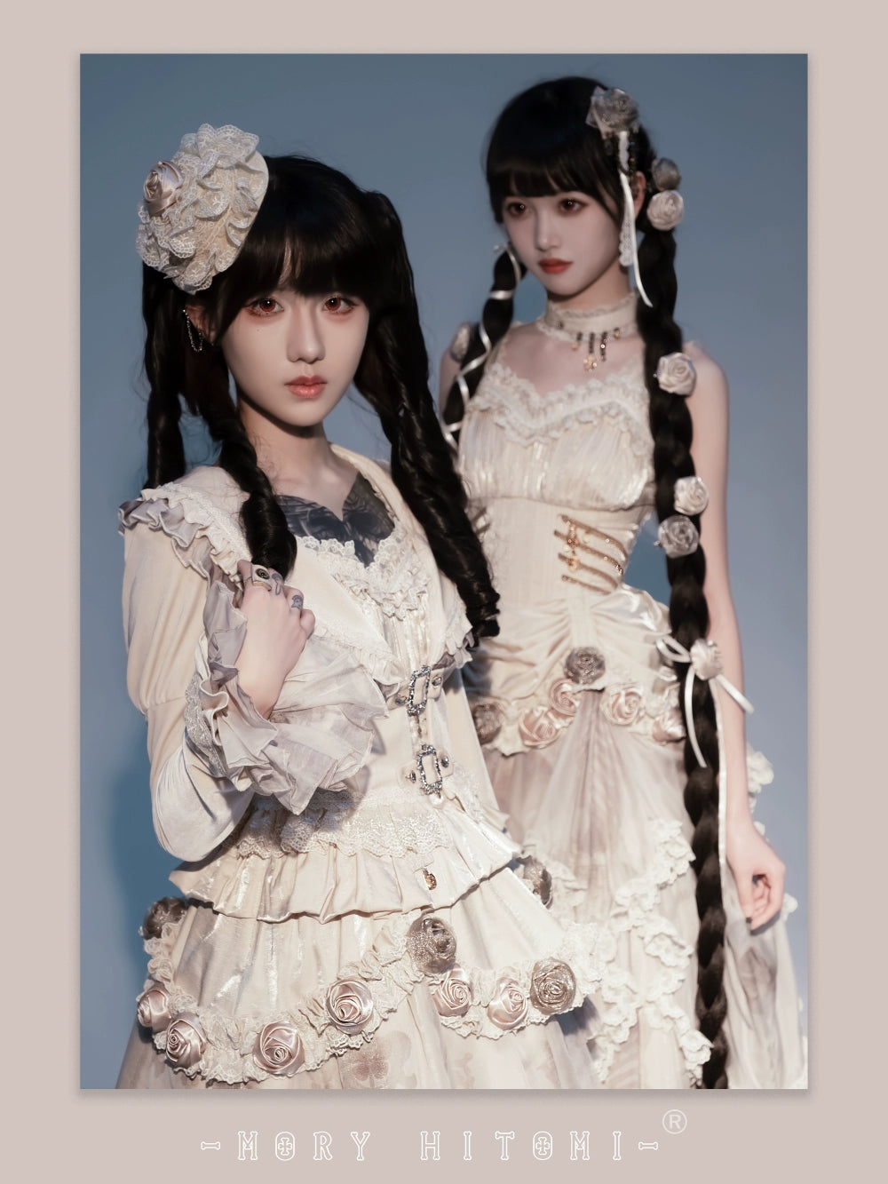 [Sale period ended] Rose Knight III Satin and organdy gothic dress [Champagne]