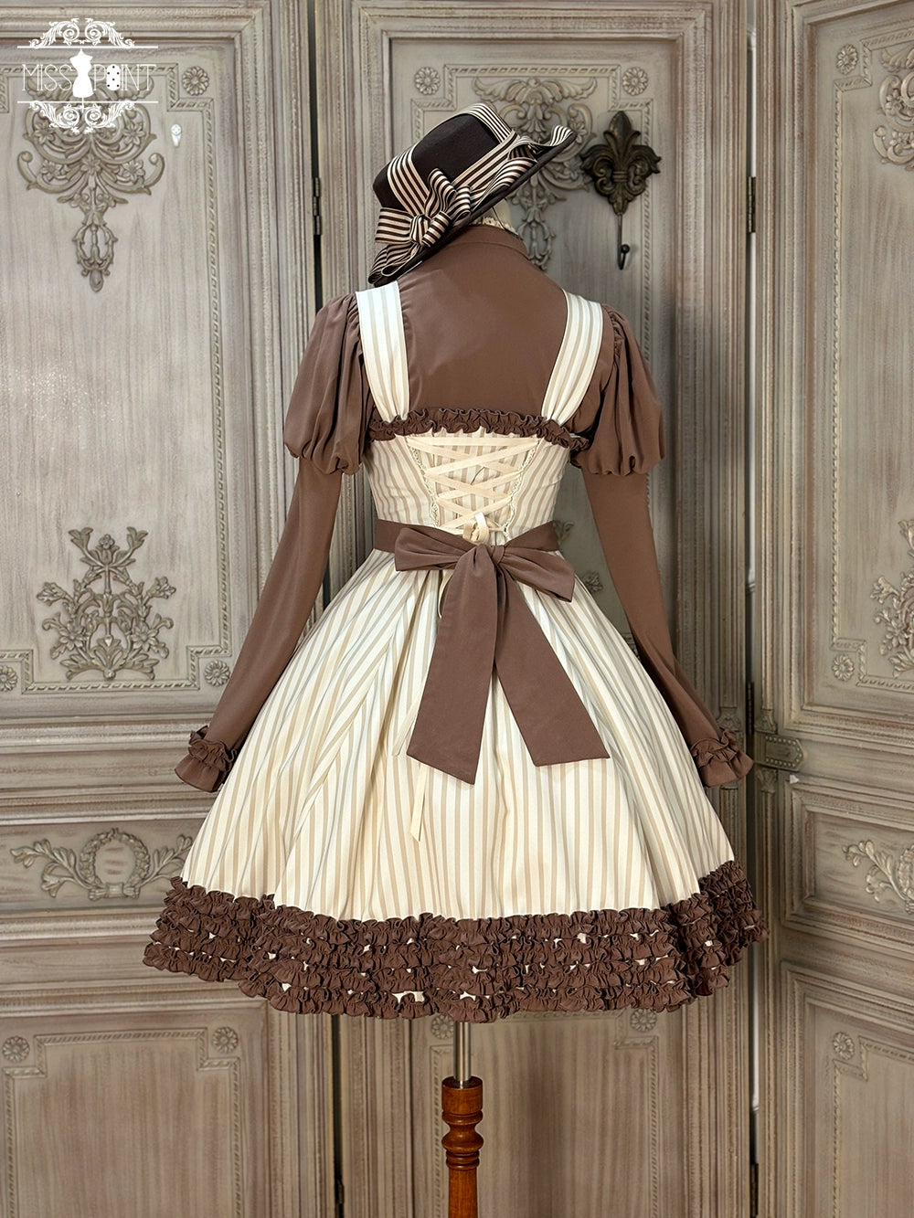 【予約販売】Classic Chocolat Stripe ストライプジャンパースカート・ショート丈