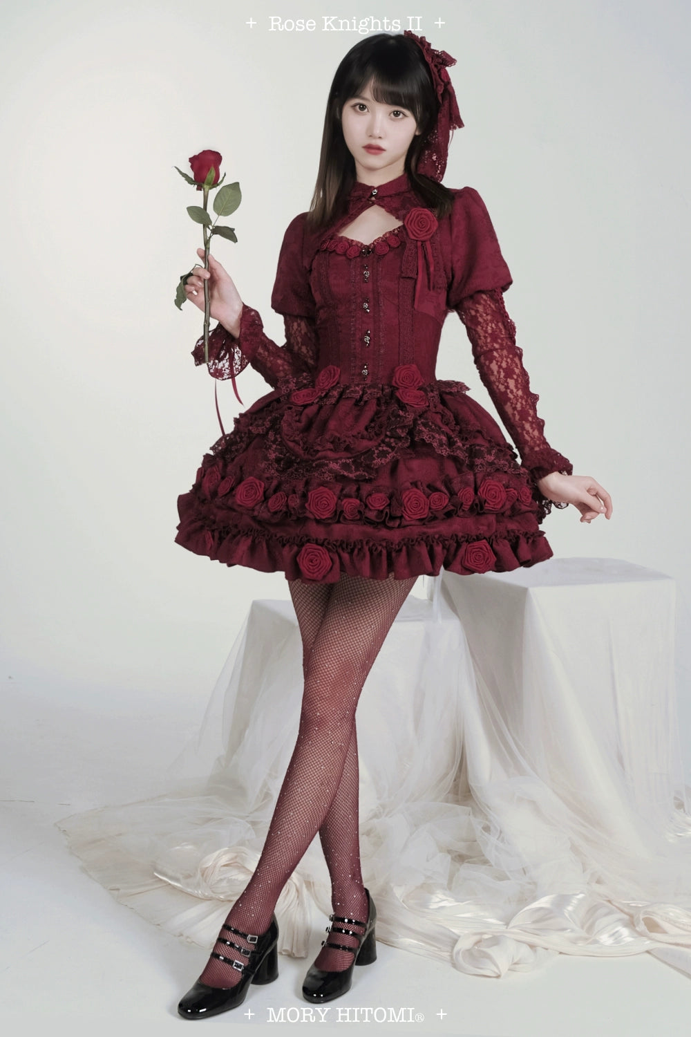 [Pre-orders available until 1/8] Rose Knight II Jacquard Lace Jumper Skirt and Bolero - Red