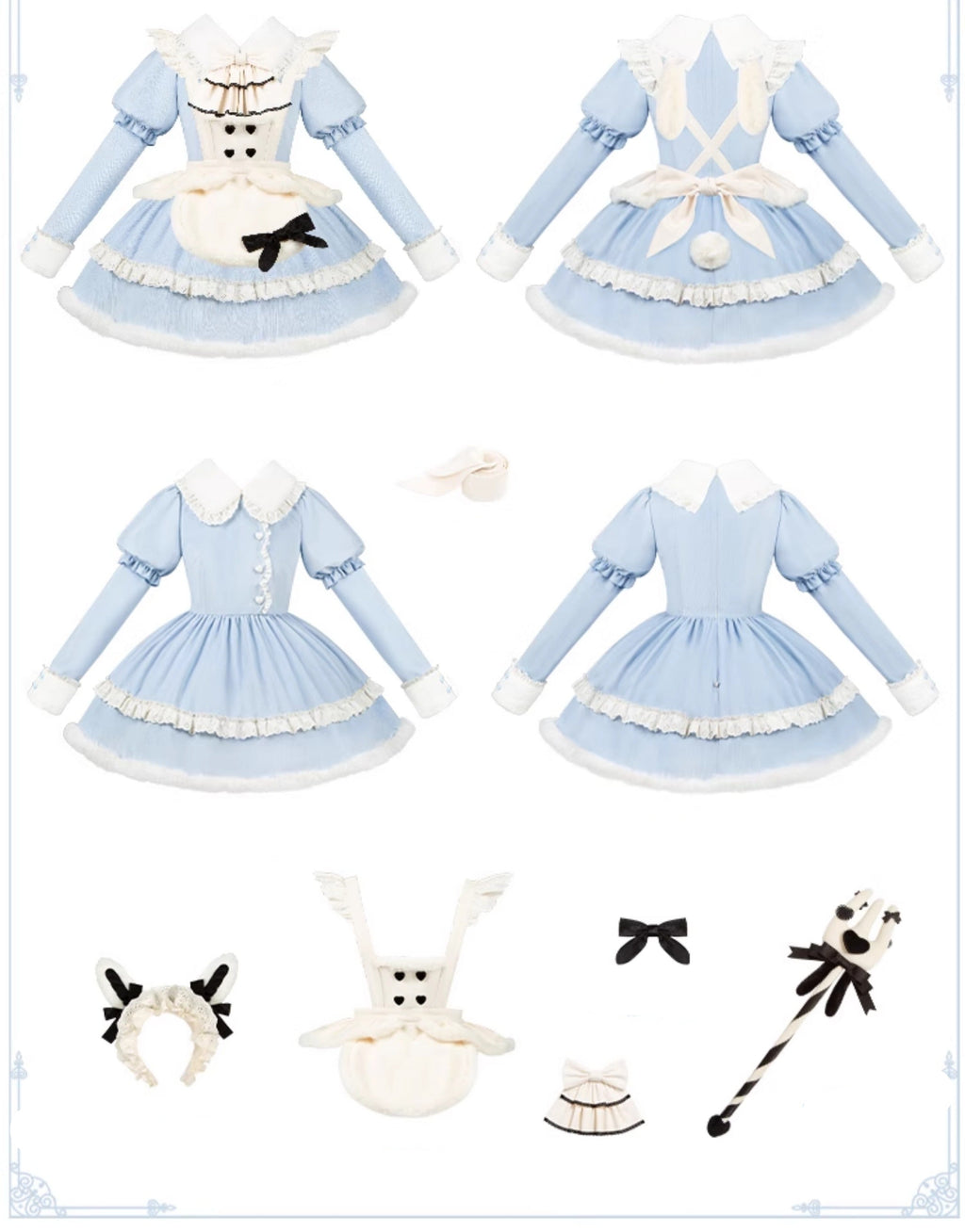 うさ耳アリス エプロン付きティアードワンピース7点セット