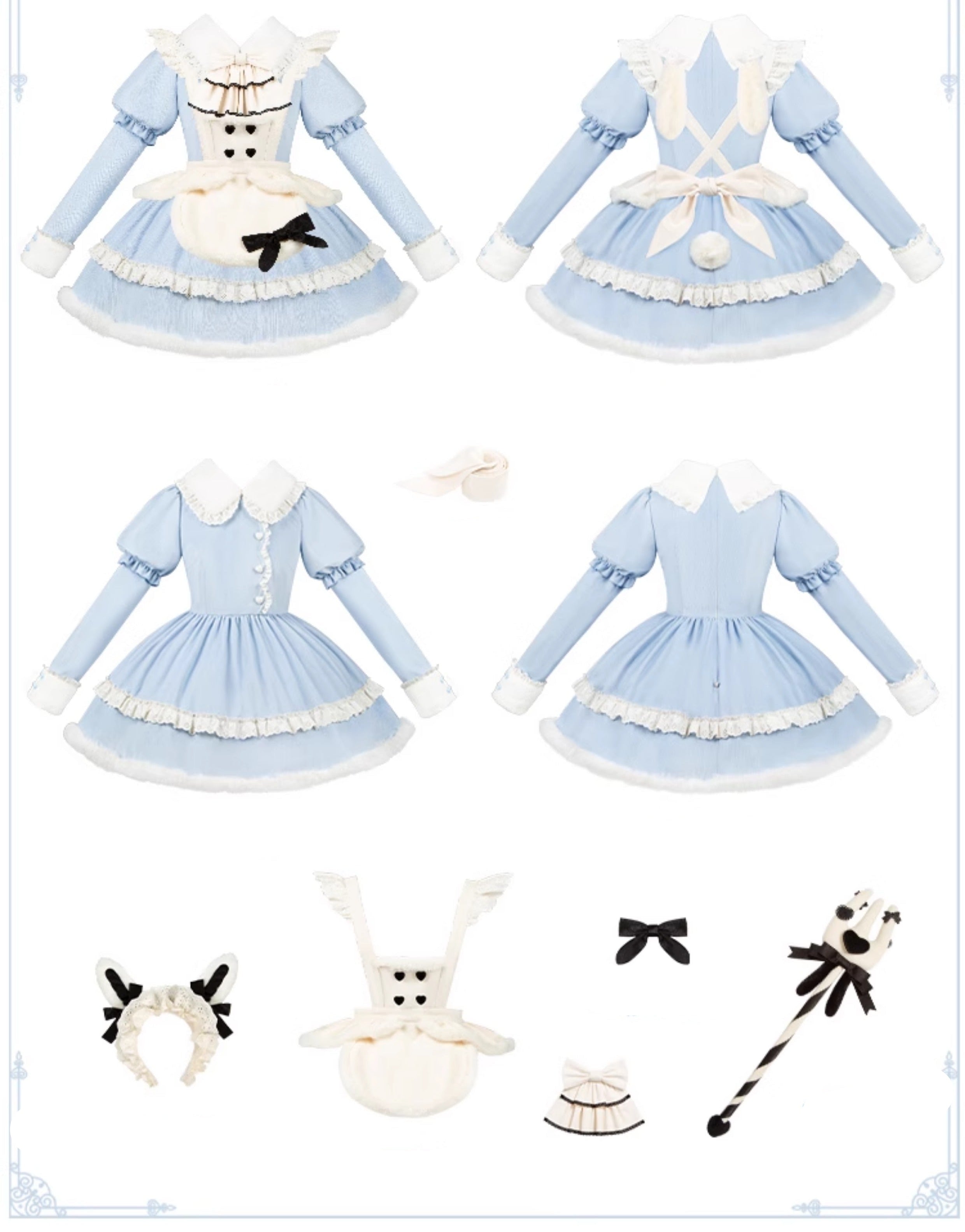 うさ耳アリス エプロン付きティアードワンピース7点セット