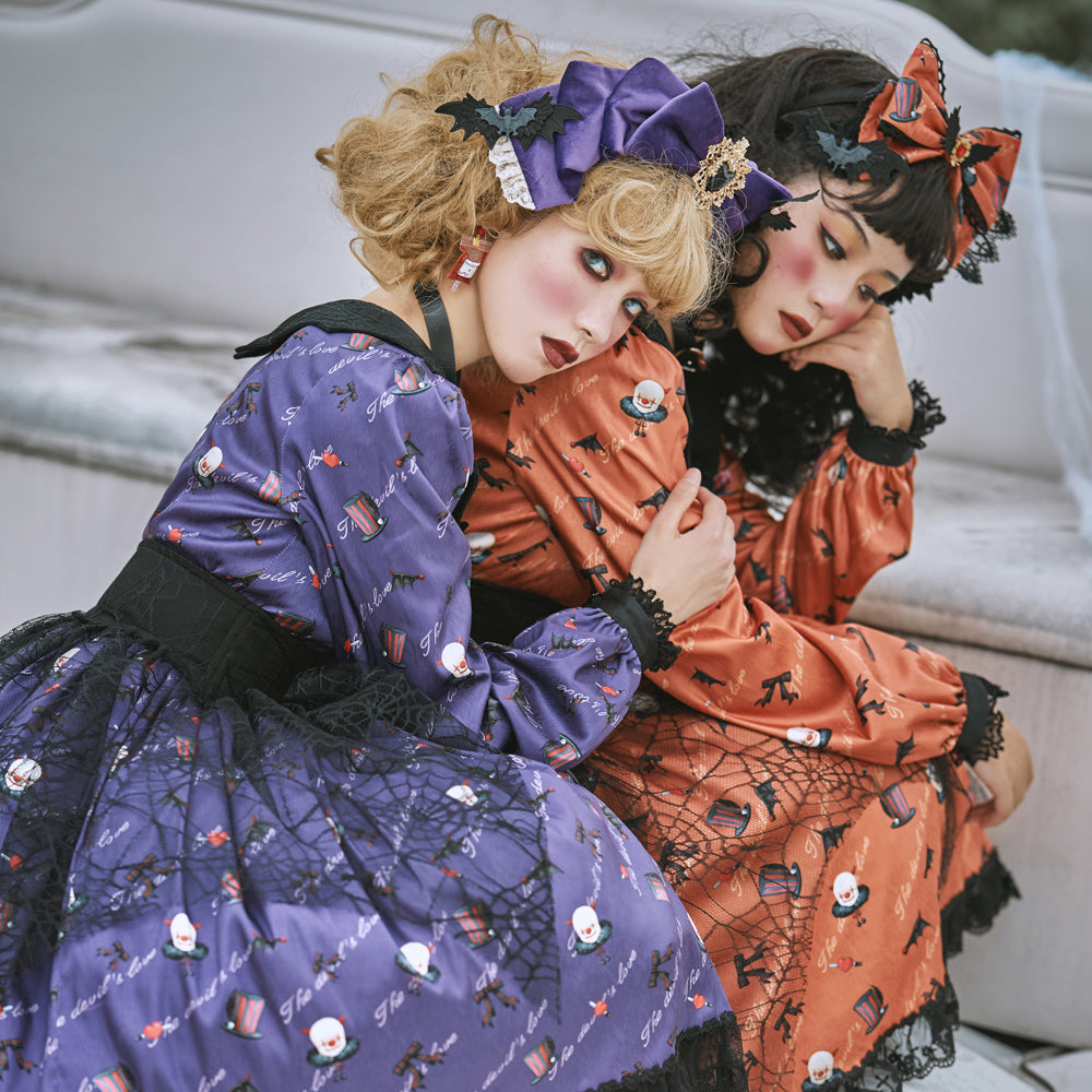 【予約販売】Clown Revival Night 蝙蝠襟の長袖ワンピース
