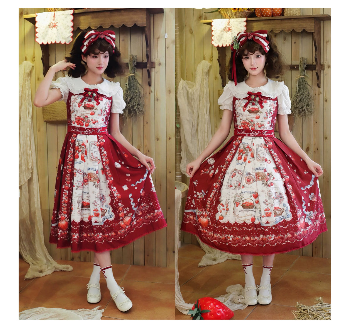【受注予約10/29まで】Strawberry Manor プリントジャンパースカート・ミドル丈
