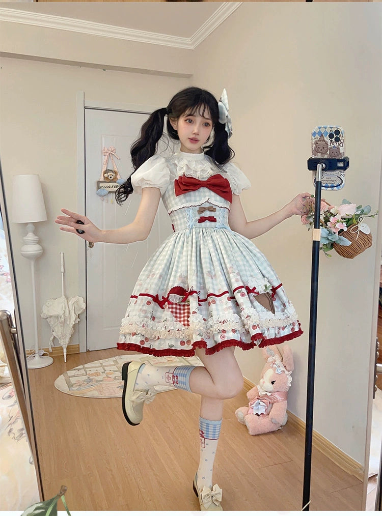 Cherry and Heart ギンガムチェックのジャンパースカート