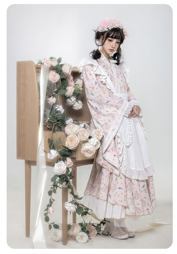 花紀行 和ロリメイド風 エプロン付ワンピース ロング丈