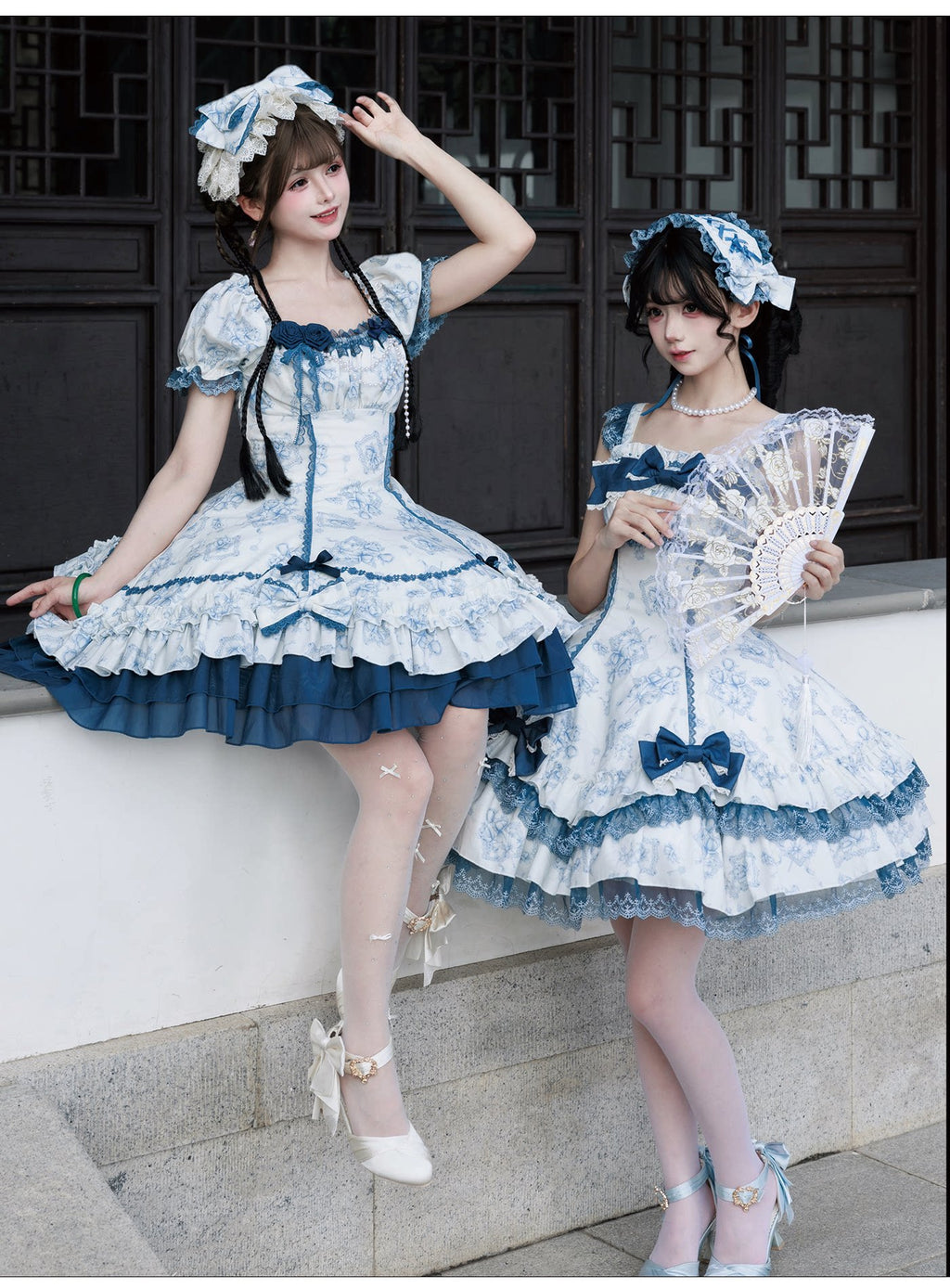 Blue Floral Rose プリントワンピース
