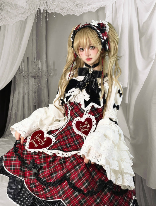 【受注予約11/13まで】Velvet Sweetie Heart チェックのジャンパースカート・レッド