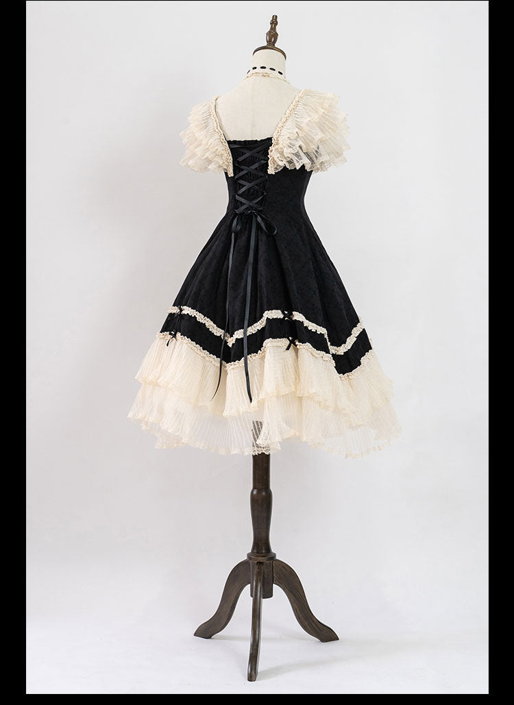 薔薇模様のジャガードフリルレース2wayワンピース 全4色