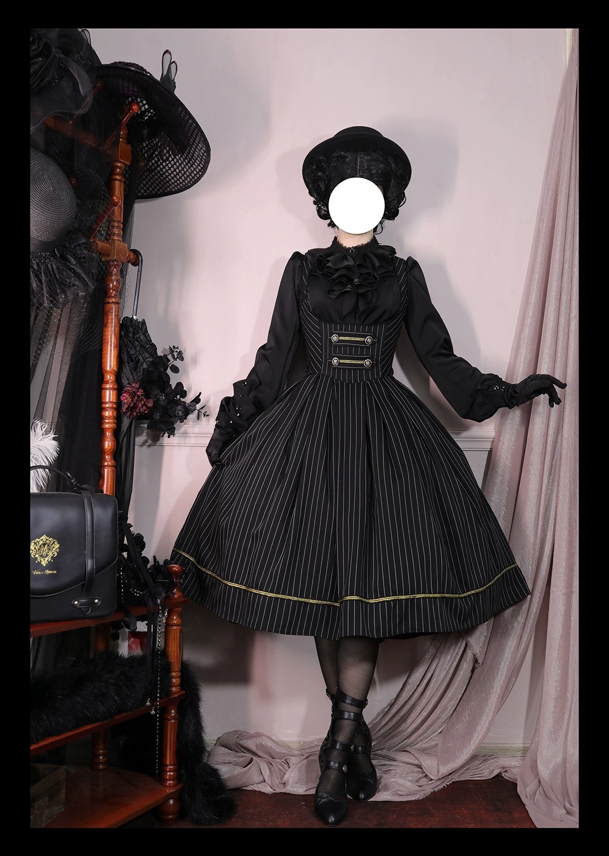 [Resale/Pre-orders available until 10/28] Bright Moon Corset Jumper Skirt Stripe [Black]