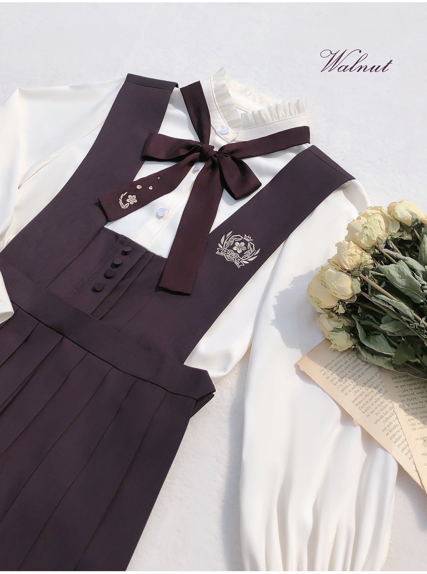 Japanese-style deep purple jumper skirt, haori, and blouse 5-piece set