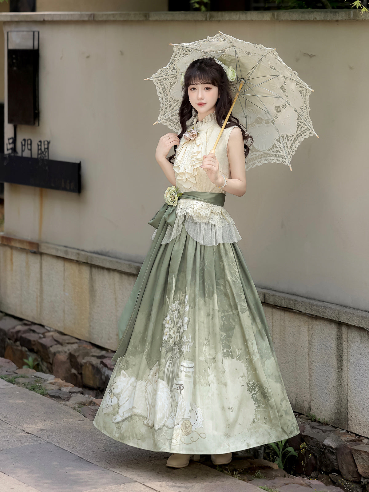 白花 中華風ロングスカートセットアップ