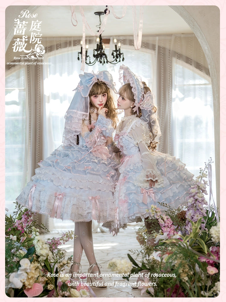【受注予約8/6まで】Rose Courtyard レースとリボンのジャンパースカート・新色