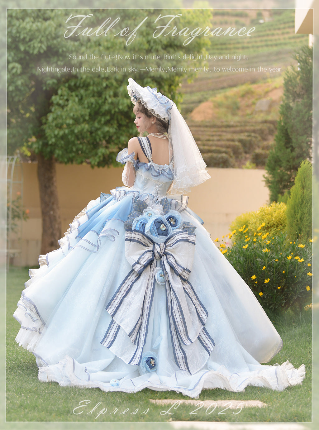 [Pre-orders available until 2/26] Full of Fragrance Dress with Train and Inner Skirt - Blue