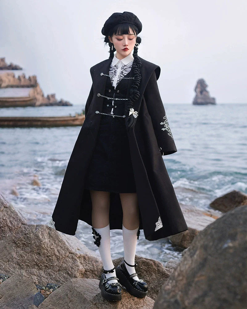 ゴシックロリータコートコーデュロイダブルブレストフェイク2ピース ゴシックロリータコートコーデュロイダブルブレストフェイク2ピース