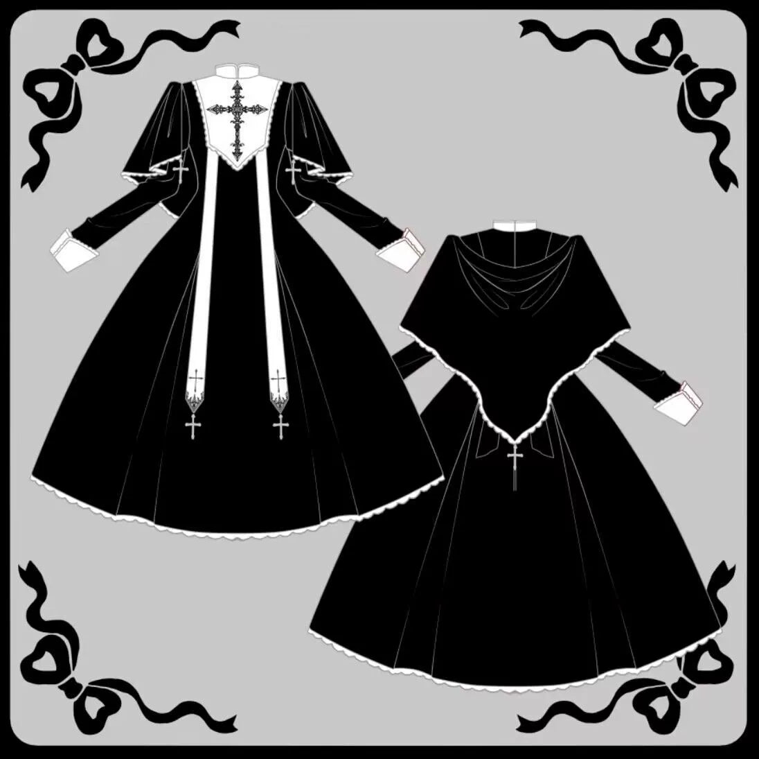 Nun-style cross-design gothic lolita long dress and cape RonRon Nun-style cross-design gothic lolita long dress and cape RonRon