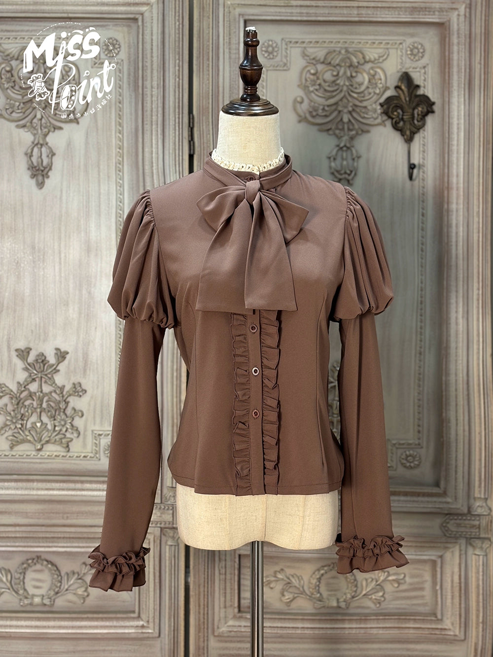 【予約販売】Classic Chocolat Stripe リボンタイブラウス