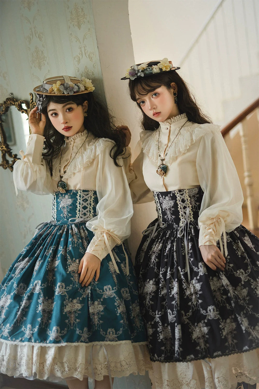 【予約販売】Antique Flower Wall ハイウエストスカート