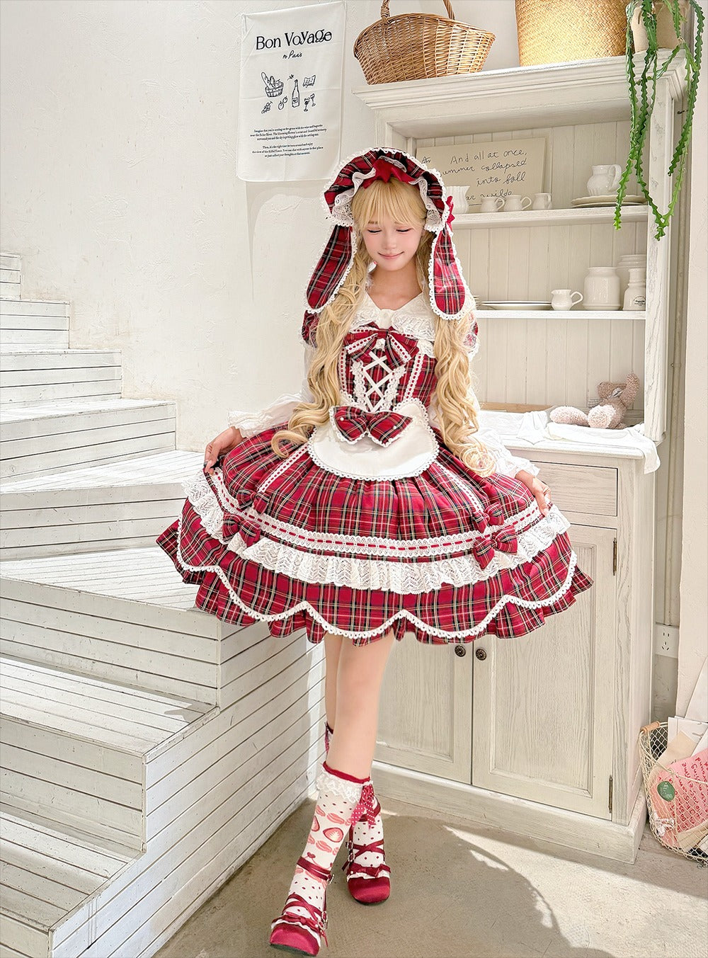 【予約販売】Checkered Petal Rabbit リボンワンピース
