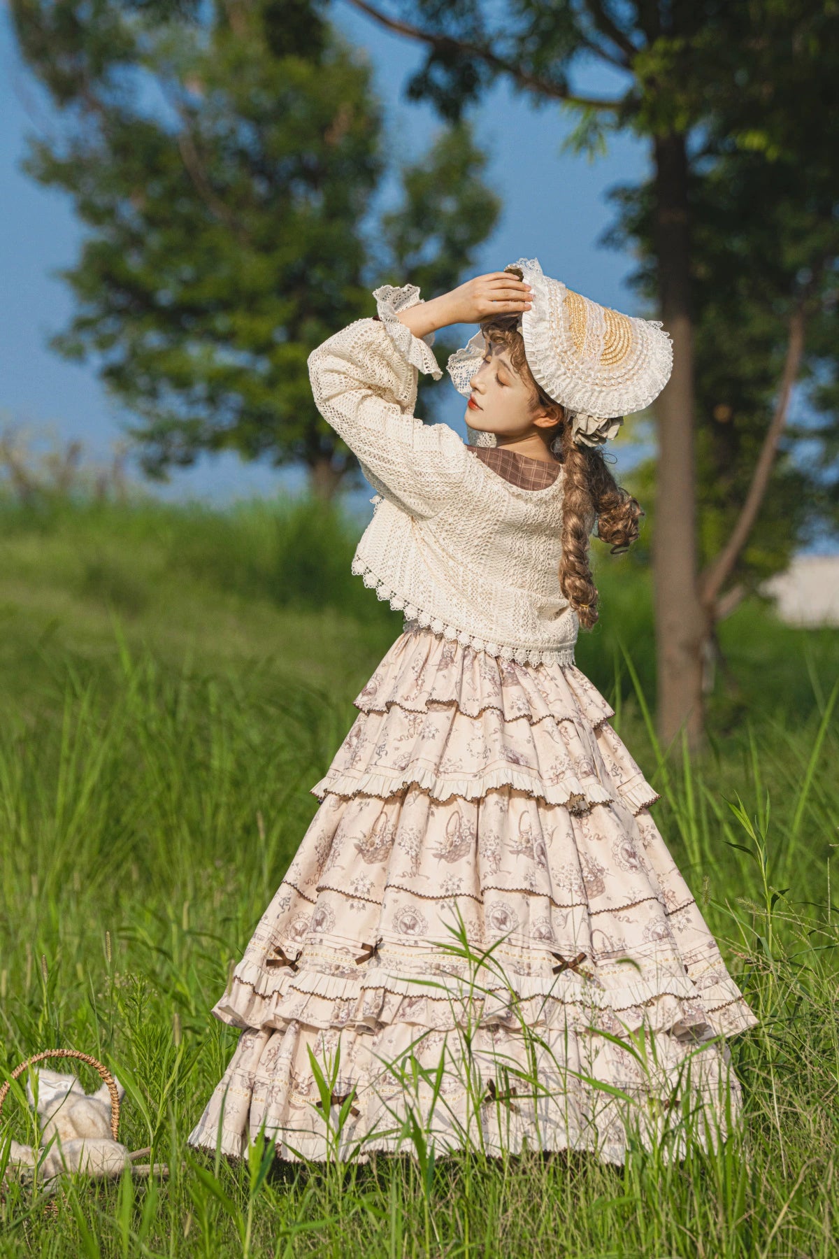 Flower Basket Country style jumper skirt and cardigan