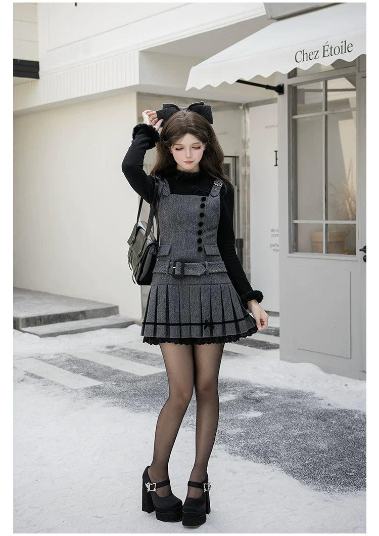 【予約販売】Graceful Gray プリーツジャンパースカート・ショート丈